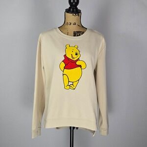 Disney Winnie the Pooh Sweatshirt Women's Large Ivory Crewneck Fleece